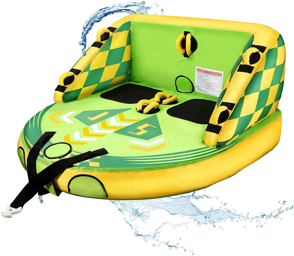 Green Inflatable Towable Tube with Foam Seats & Handles X710