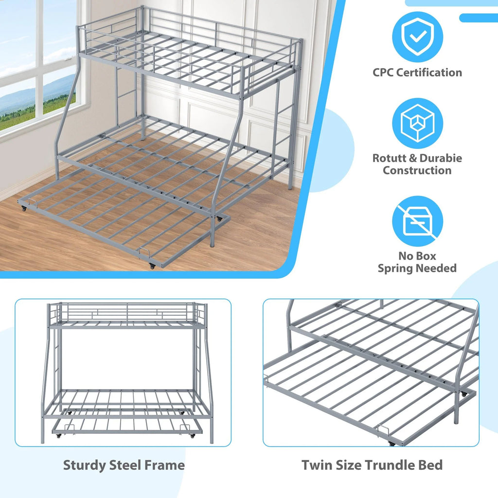 Black Twin Over Full Metal Bunk Beds with Trundle E3455