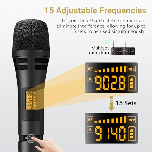 Wireless Microphone Systems, UHF Cordless Handheld Dynamic Mic Kit with Receiver, Black D967
