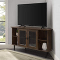 Dark Walnut 48 Inch Wood Corner TV Stand with Glass Cabinet Doors Q43106