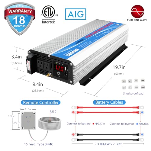 2200W Pure Sine Wave Power Inverter 12V DC to 110V 120V AC with Dual AC Outlets M74524
