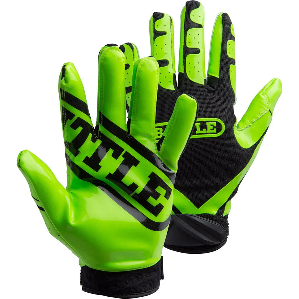 Large Neon Green/Black Football Gloves E2286