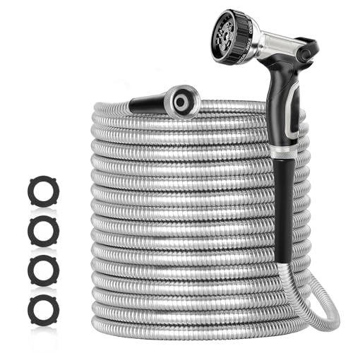 50ft 304 Stainless Steel Garden Hose with Nozzles U4876