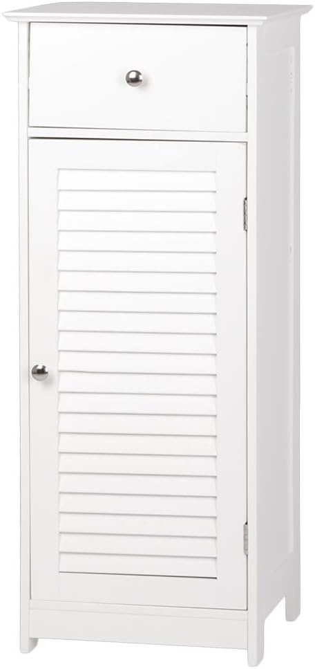 White Single Drawer Floor Cabinet with Door Storage Shelf B791617