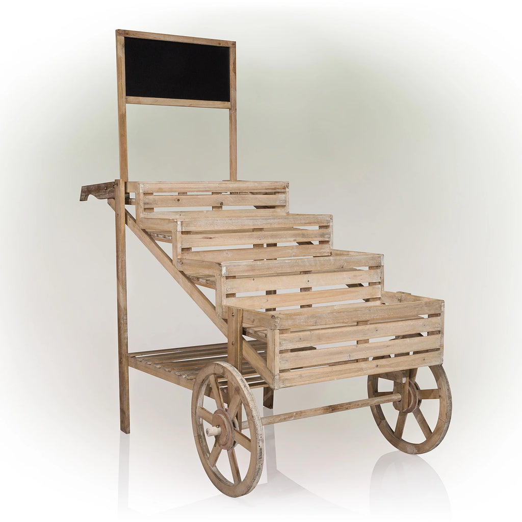 Wooden Cart Plant Display Stand Z76792