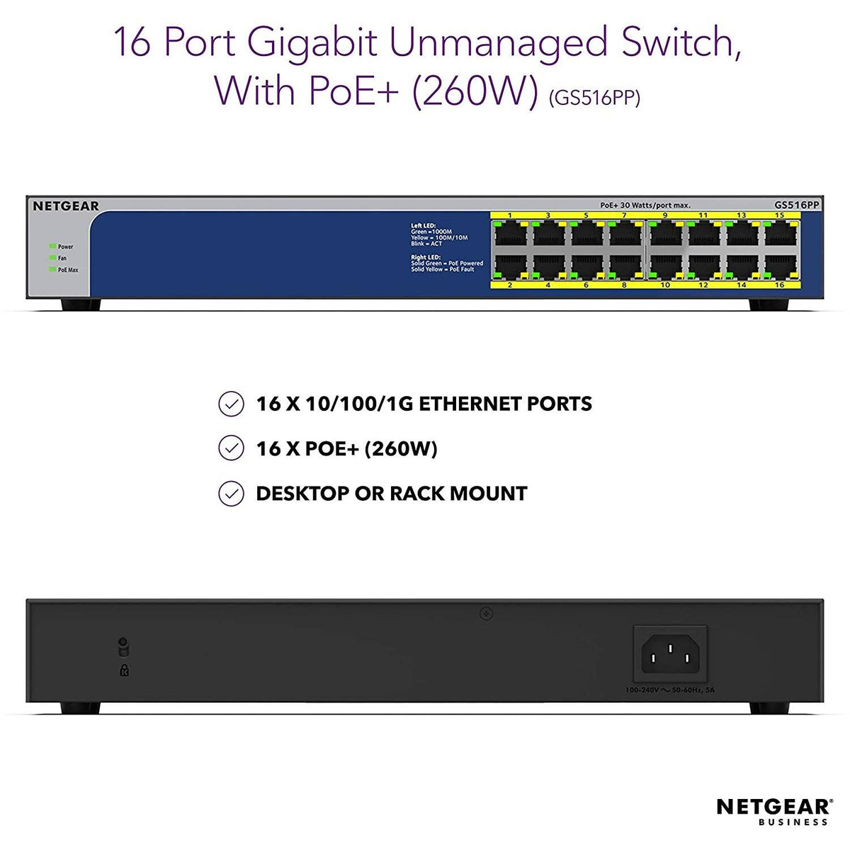 16 PoE+ Ethernet Ports Unmanaged Switch R337