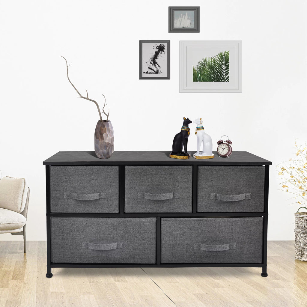 Dark Grey 5 Drawer Fabric Dresser W571959