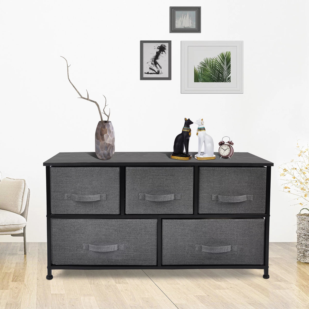 Dark Grey 5 Drawer Fabric Dresser W571959