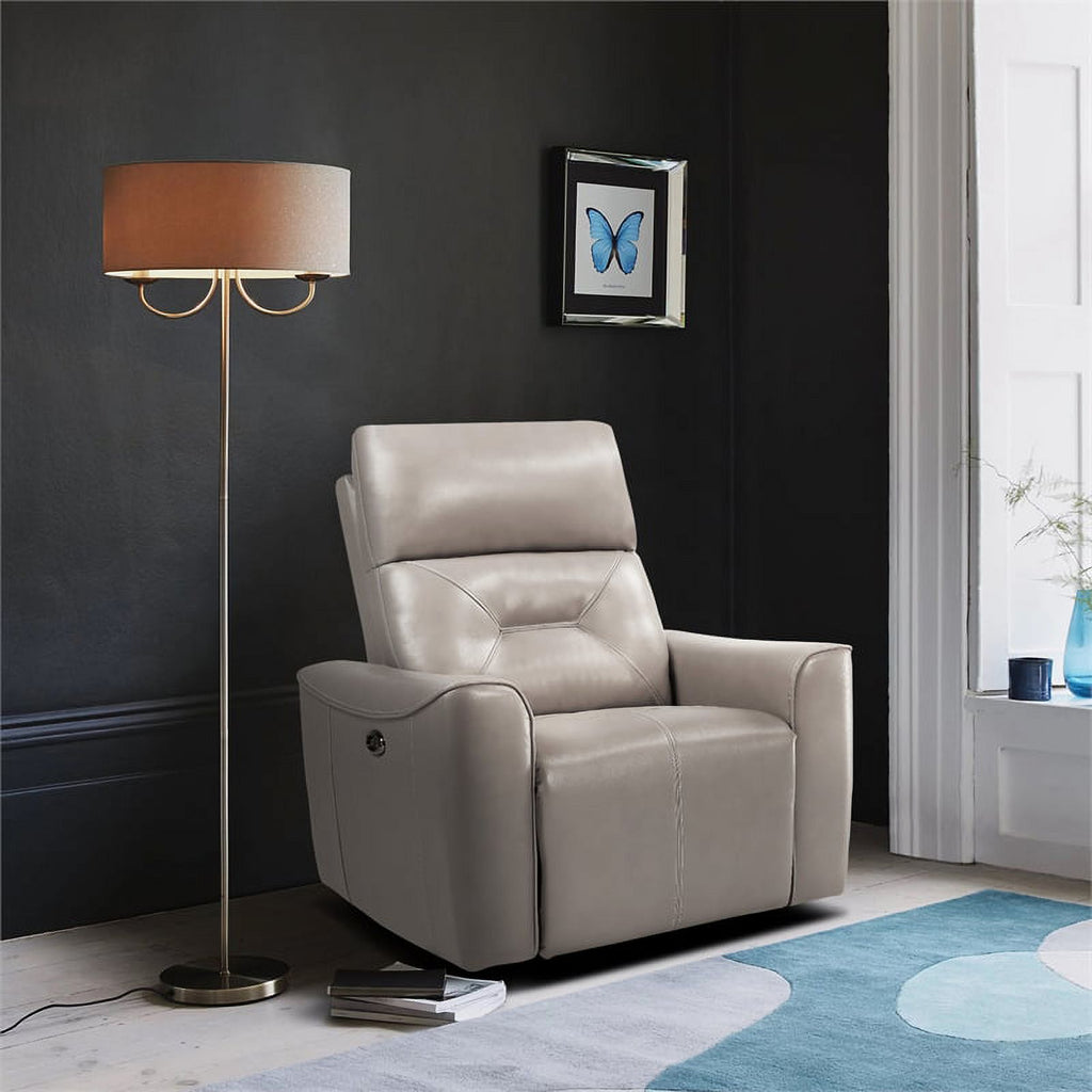 Faux Leather Power Reclining Chair with USB Port in Light Gray G5651