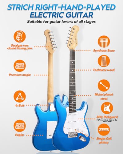 39" Full Size Electric Guitar HSS Pick Up with 10W Amp, Bag, Digital Tuner, Capo, Strap, String, Cable, Picks M6362
