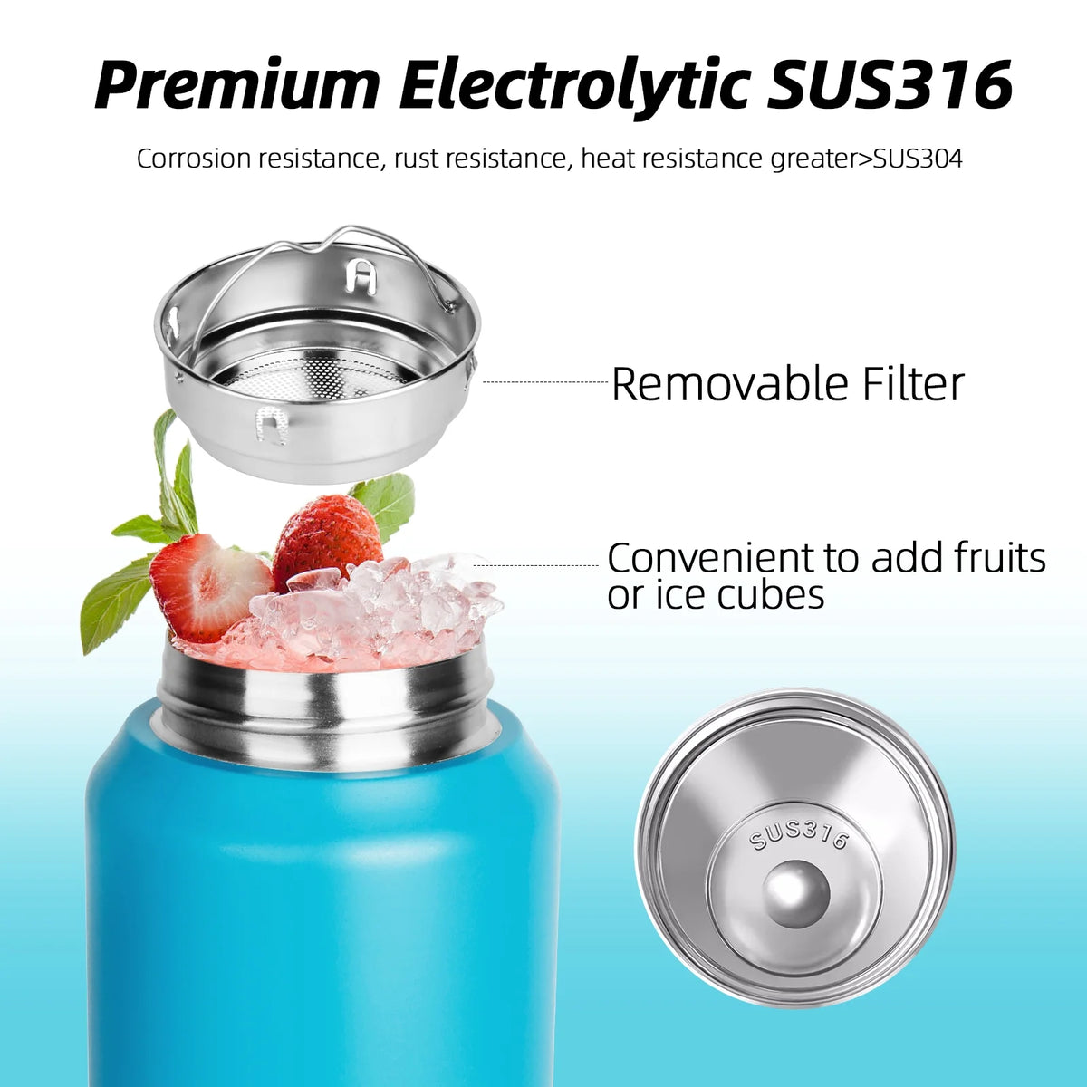 16 oz Insulated Stainless Steel Water Bottle with Filter J8829