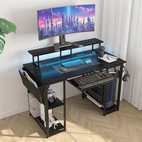 Brown Gaming Desk with LED Lights and Power Outlets P537271