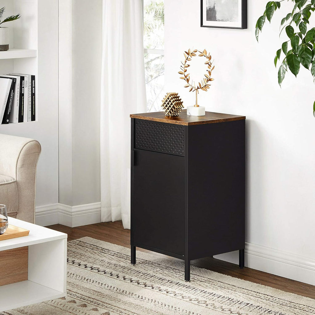 Rustic Brown and Black Nightstand with Door P378387