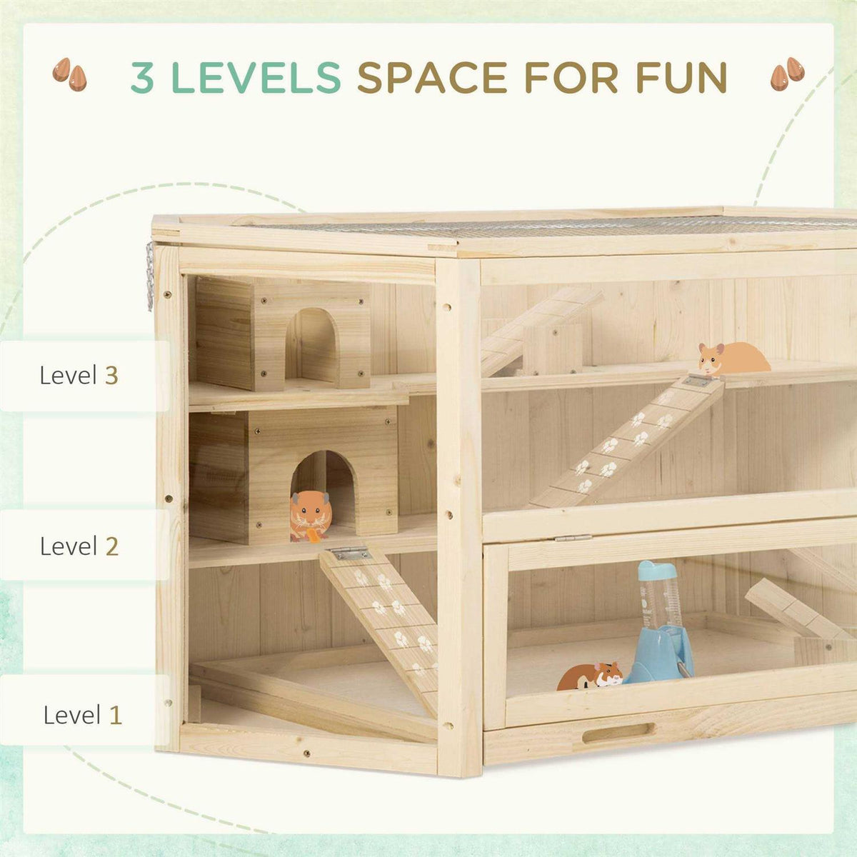 3 Tier Wooden Hamster Cage Small Animal House with Slide O42633