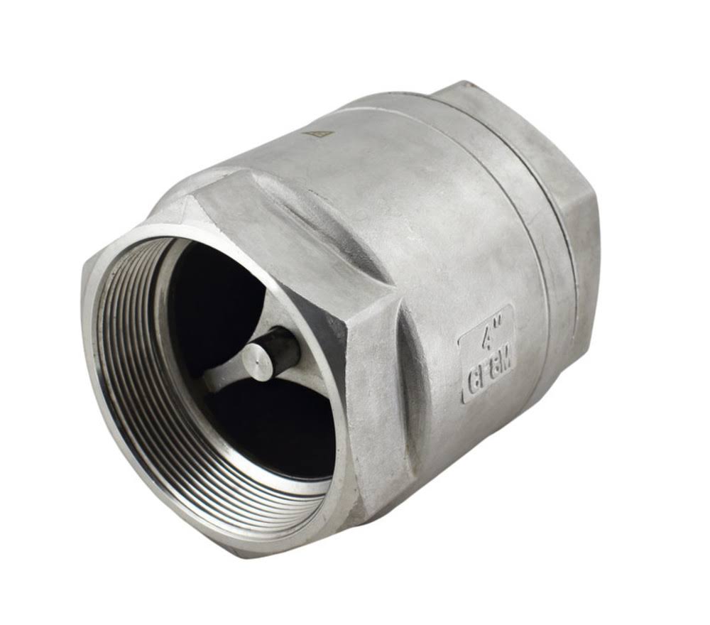 Vertical Check Valve, 4x22 Female NPT, Spring Loaded, All Metal 304 Stainless Steel, PTFE Seals V57873