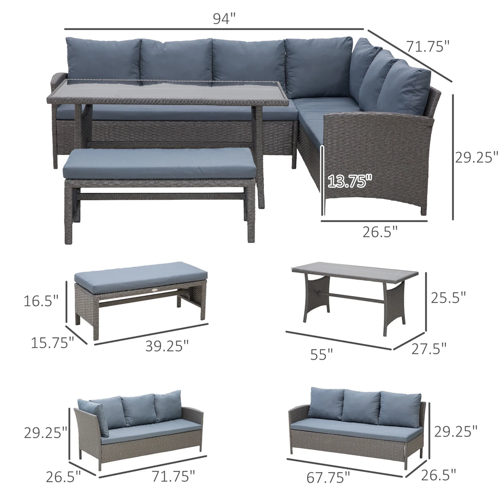 4pc Outdoor Patio Dining Table Bench Sofa S439521
