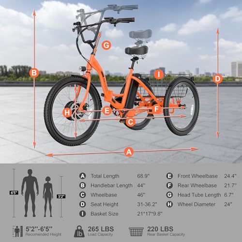 350W Electric Tricycle 24" Folding 3 Wheel Electric Bike with Rear Basket G925