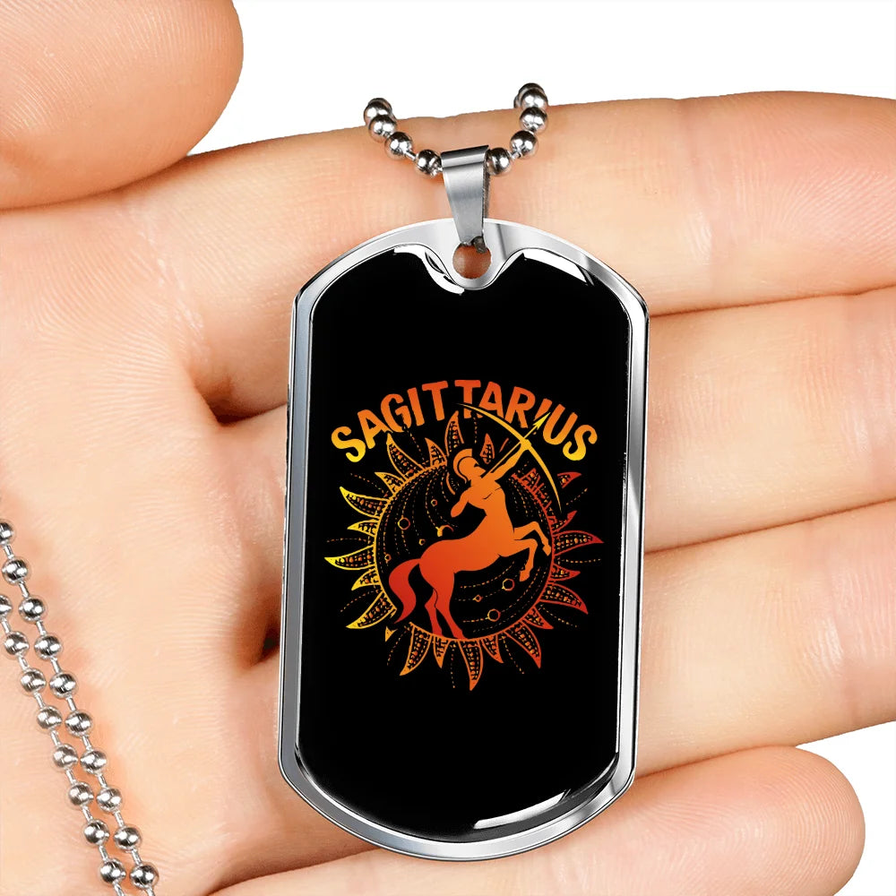 Zodiac Necklace Stainless Steel Dog Tag 24" Chain G798