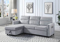 Light Gray Velvet Reversible Sleeper Sectional Sofa with Storage Chaise L624