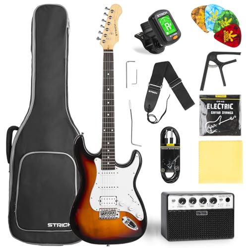 39" Full Size Electric Guitar HSS Pick Up with 10W Amp, Bag, Digital Tuner, Capo, Strap, String, Cable, Picks M6362