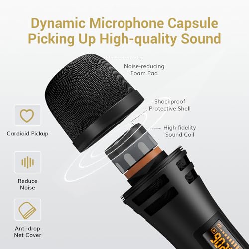 Wireless Microphone Systems, UHF Cordless Handheld Dynamic Mic Kit with Receiver, Black D967