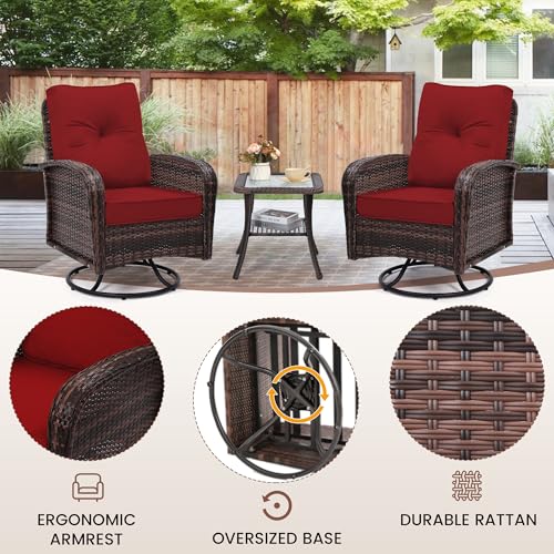 3 Piece Rattan Wicker Bistro Set with Glass Top Table R695