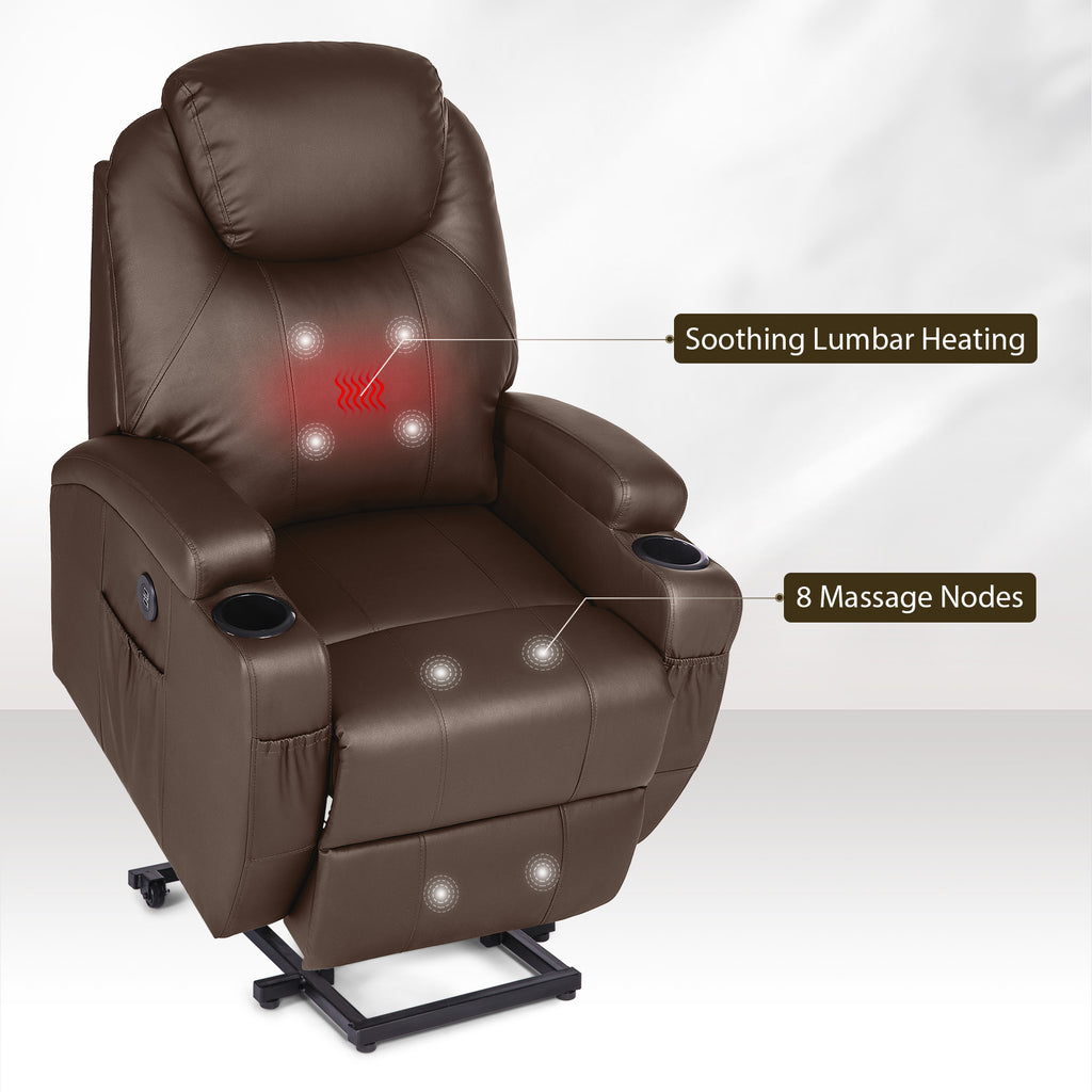 Brown Recliner Chair with Heated Massage Footrest Cup Holders USB Port I24399