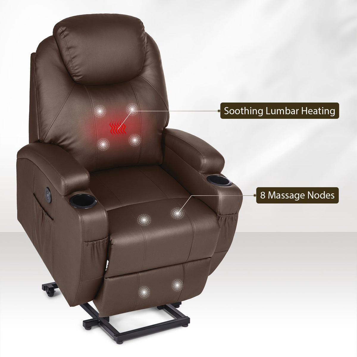 Brown Recliner Chair with Heated Massage Footrest Cup Holders USB Port I24399