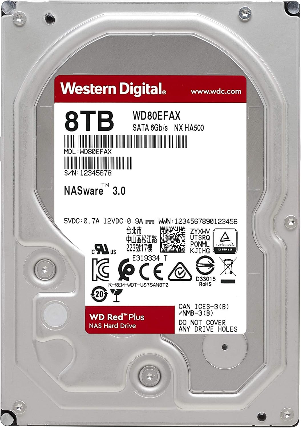 8TB WD Red Plus NAS Internal Hard Drive HDD - 5400 RPM, SATA 6 Gb/s, CMR, 256 MB Cache, 3.5 B8600
