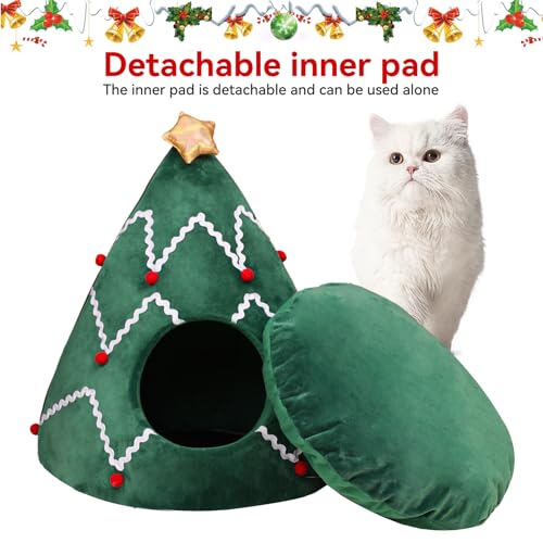 Cat Bed Christmas Hat Cat Tent House 2 in 1 Removable Triangle Pet Teepee X539200