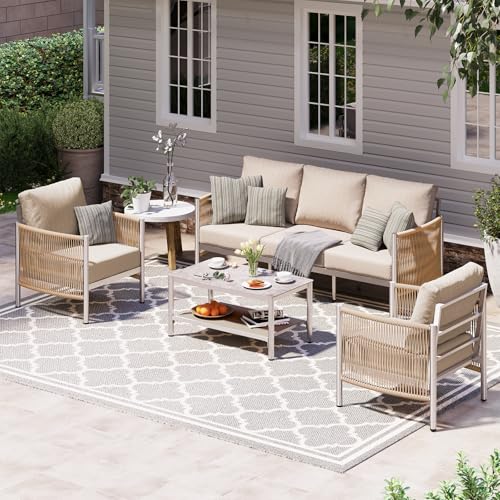 Aluminum HDPE Rope 5 Piece Patio Furniture Set with Coffee Table A877