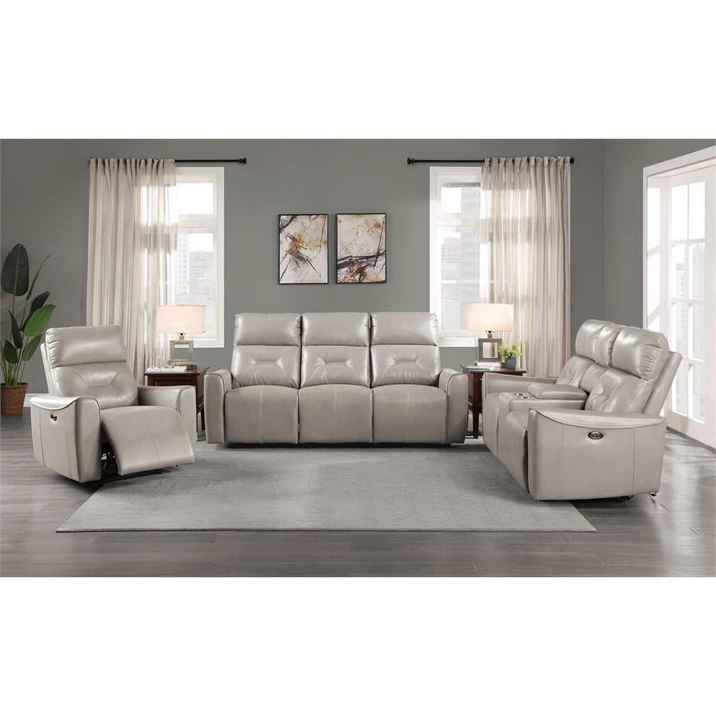 Faux Leather Power Reclining Chair with USB Port in Light Gray G5651