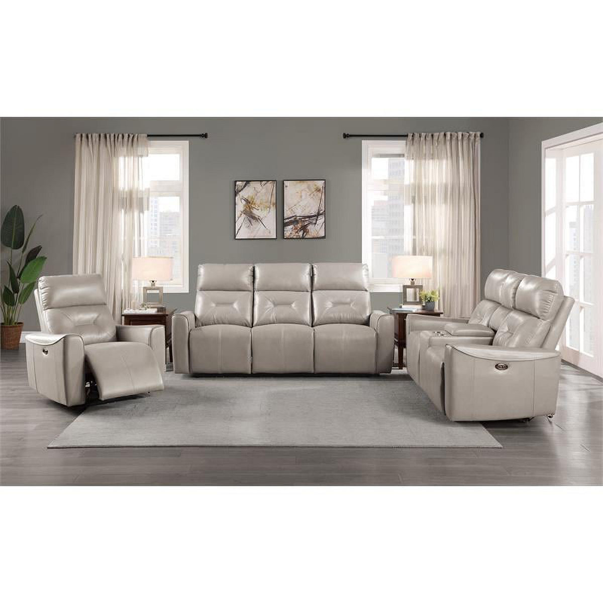 Faux Leather Power Reclining Chair with USB Port in Light Gray G5651