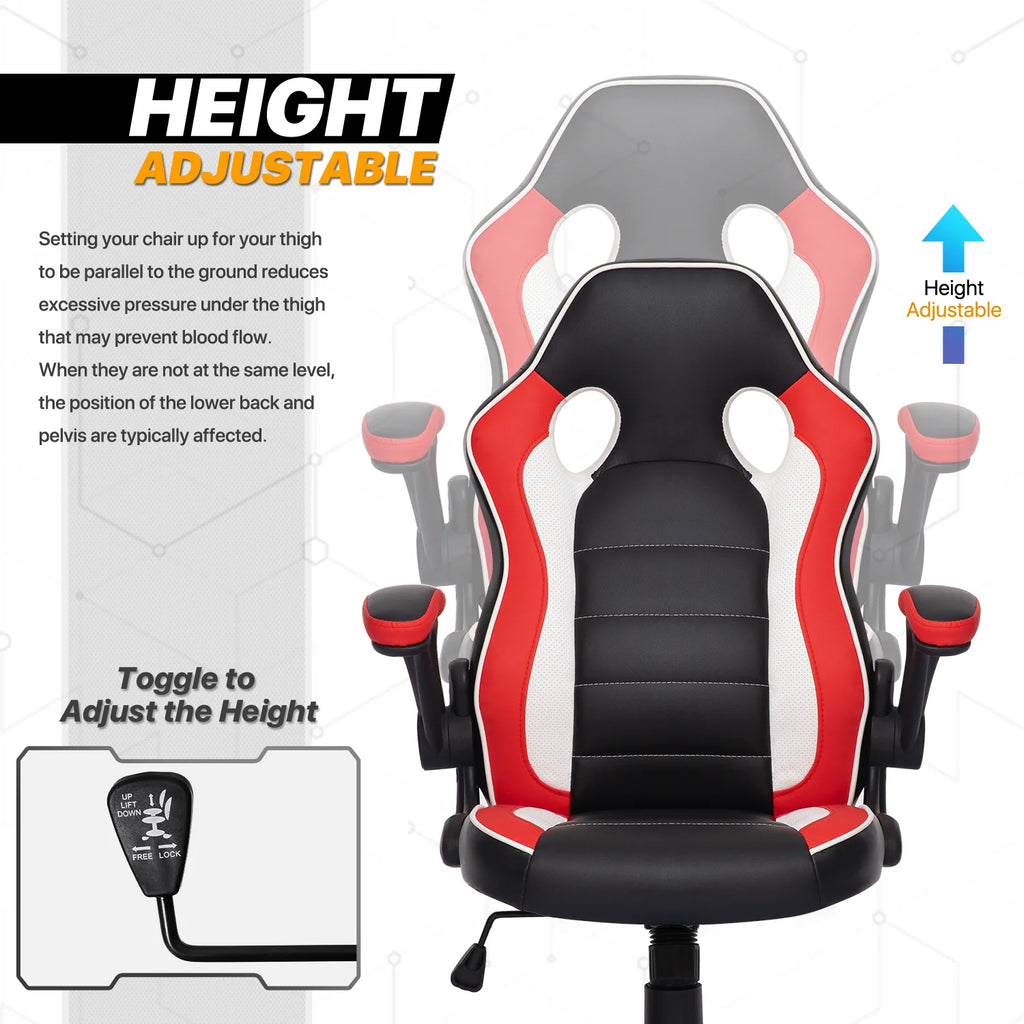 Red Leather High-Back Swivel Gaming Chair with PVC Mat V5927