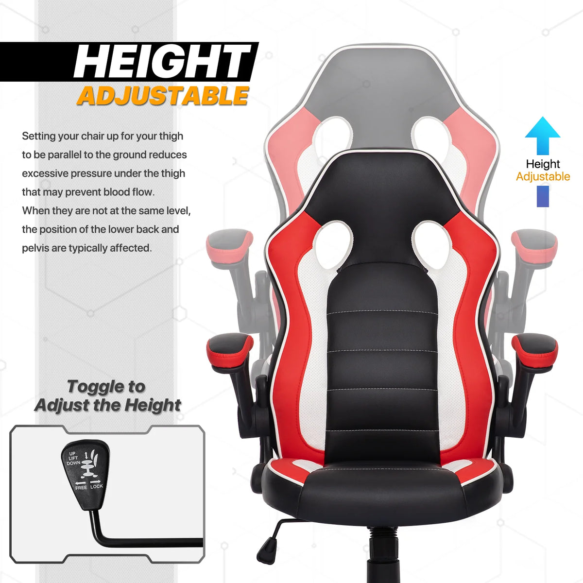 Red Leather High-Back Swivel Gaming Chair with PVC Mat V5927