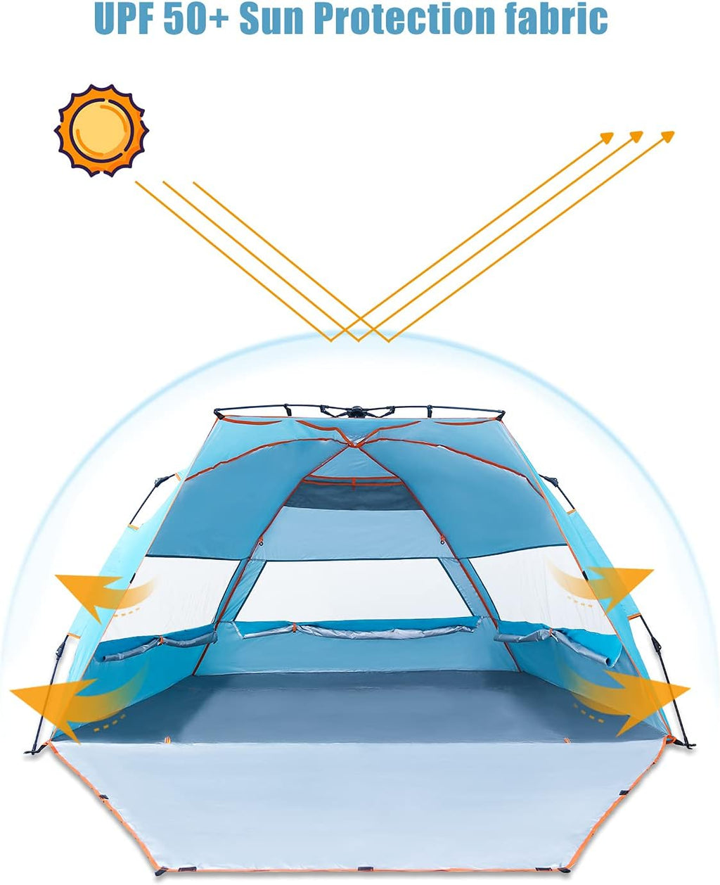 4 Person Portable Windproof UPF50+ Beach Tent with Carrying Bag P409