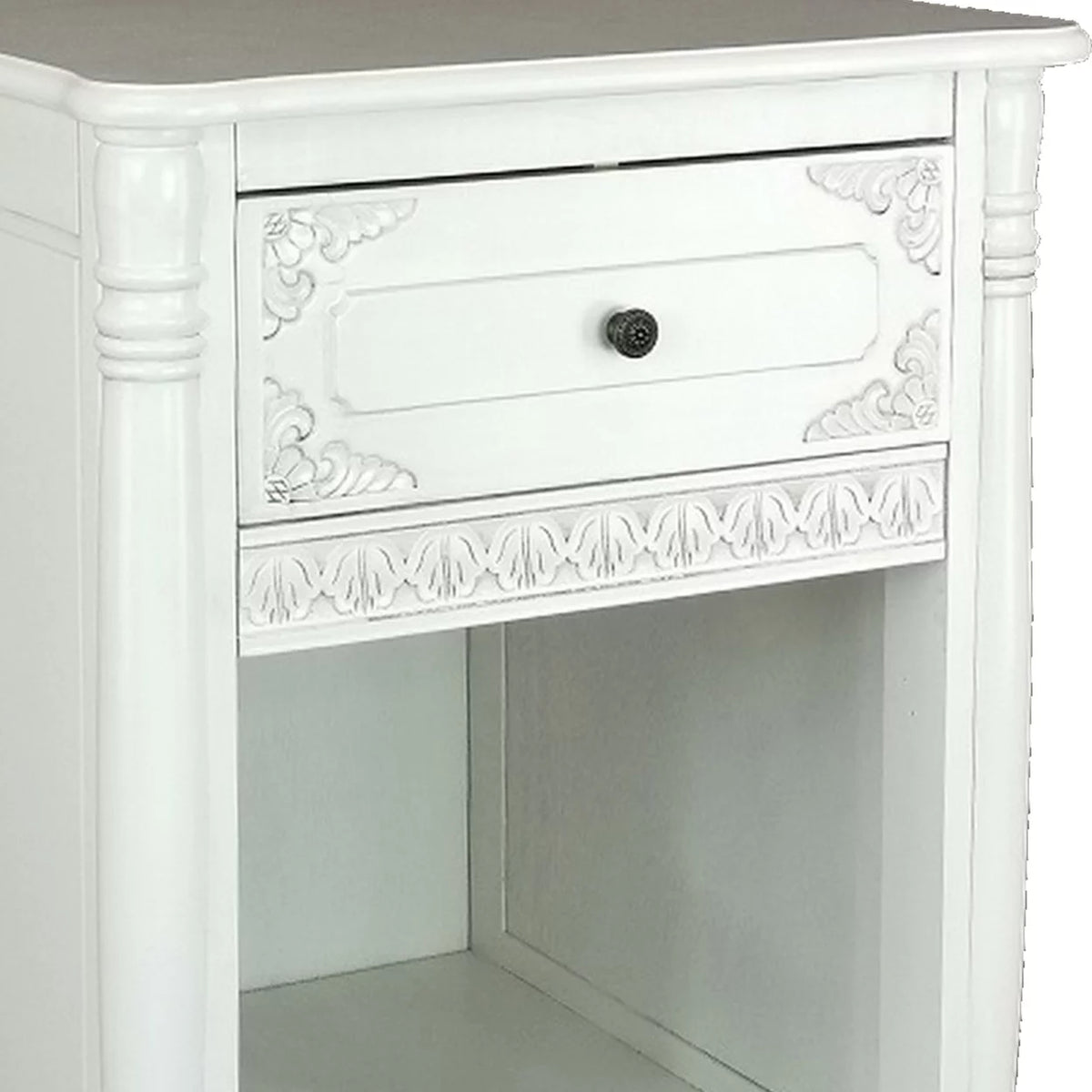 26 Inch White Wood Accent Chest with 1 Drawer I514