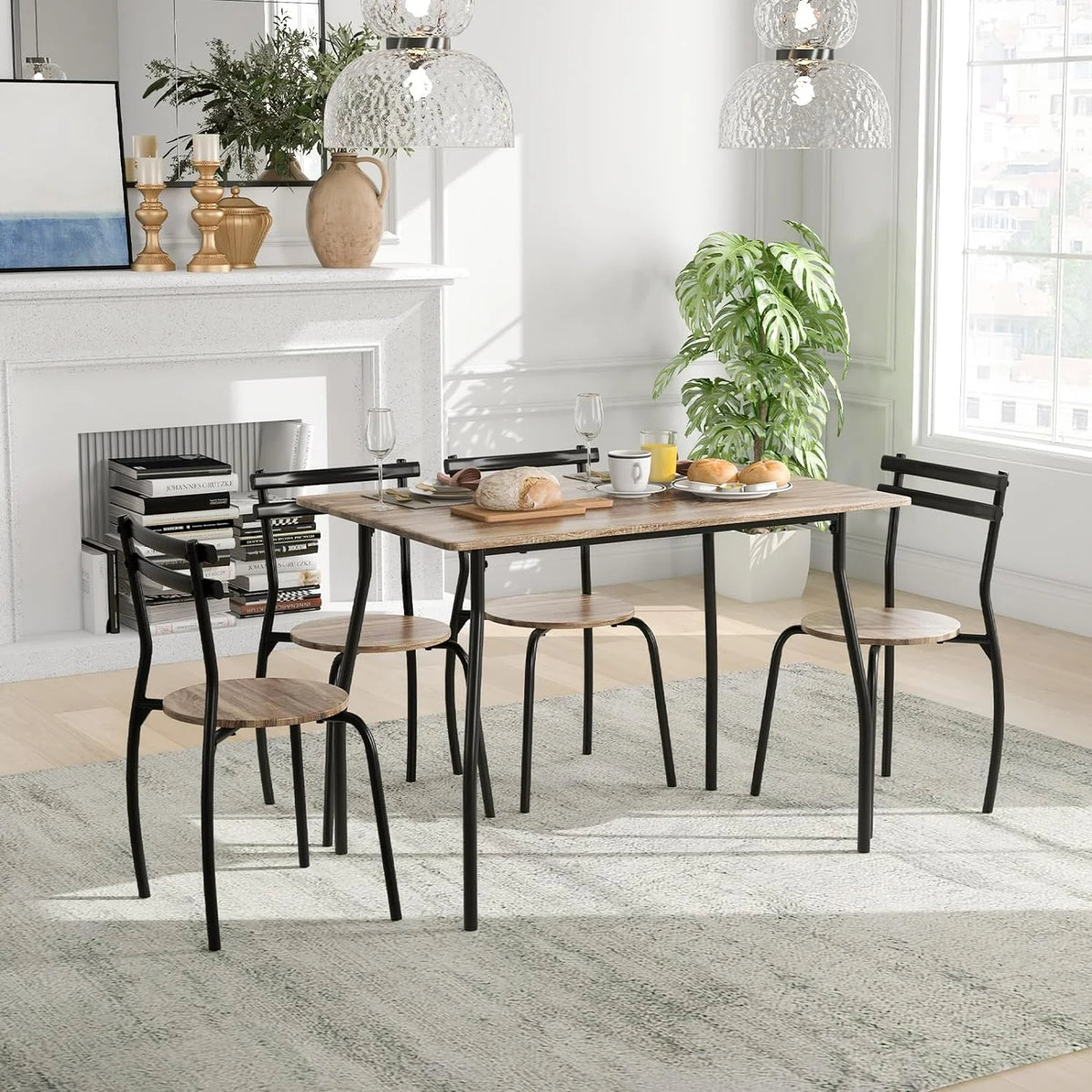 5-Piece Modern Dining Table Set with 4 Chairs G80631
