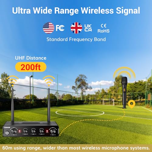 Wireless Microphone Systems, UHF Cordless Handheld Dynamic Mic Kit with Receiver, Black D967