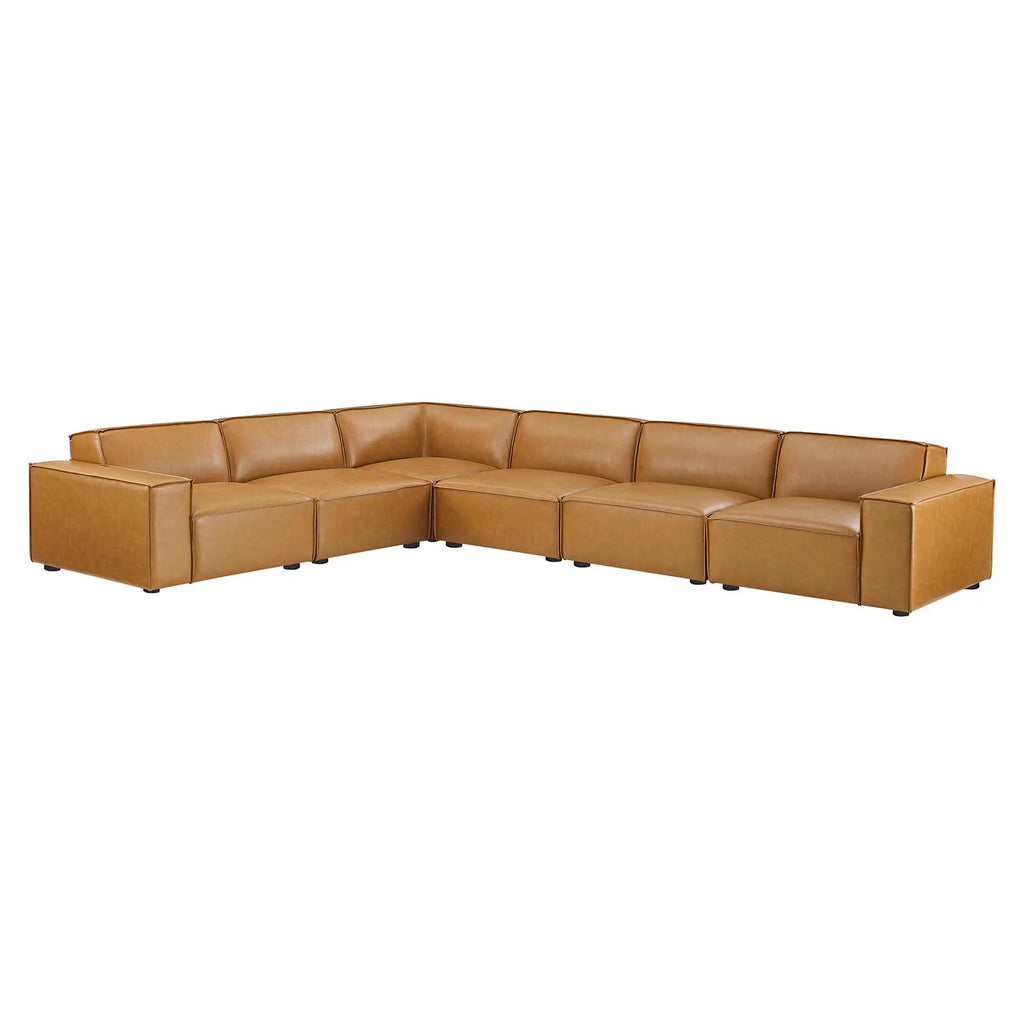 Tan 6-Piece Vegan Leather Sectional Sofa I79025