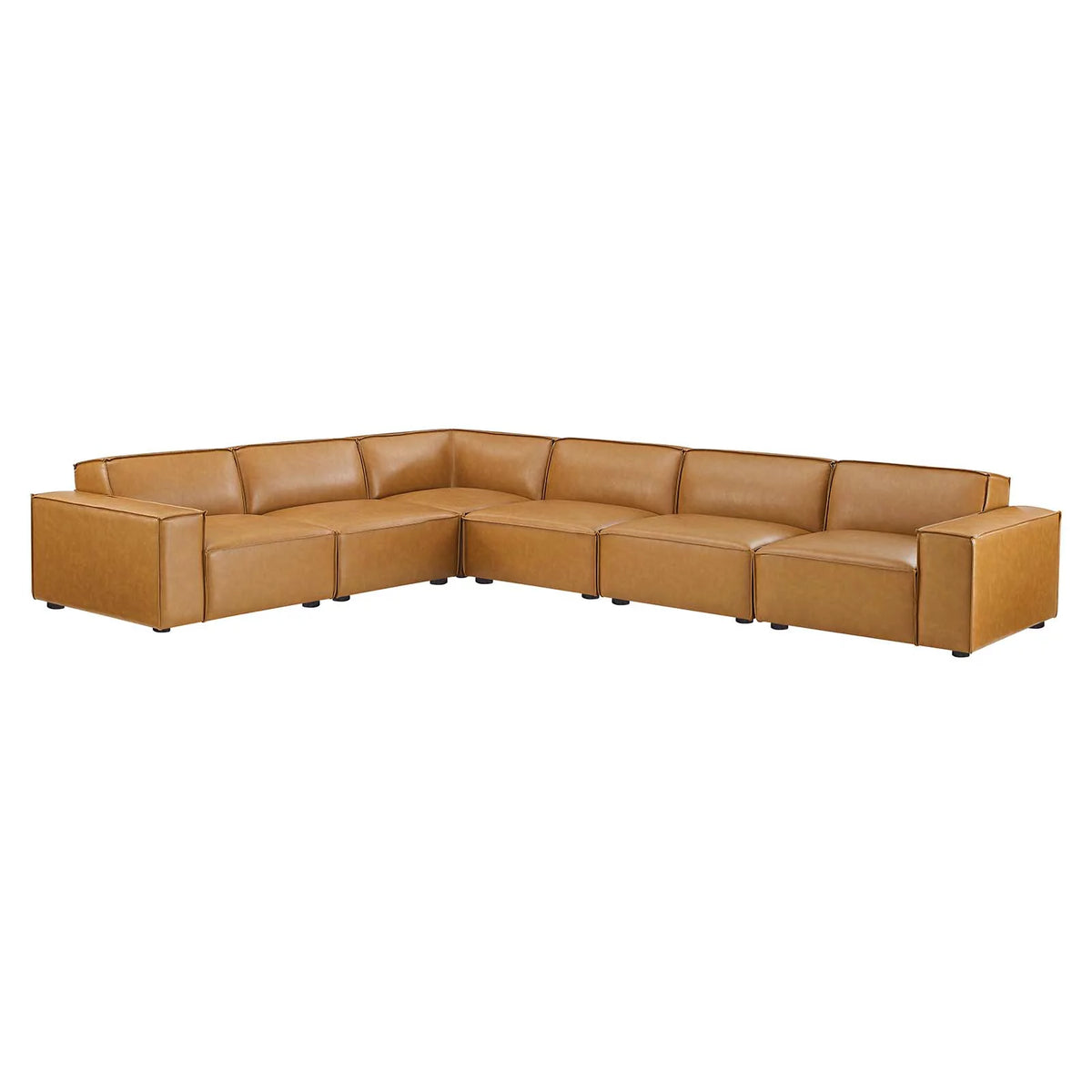 Tan 6-Piece Vegan Leather Sectional Sofa I79025