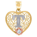 Tri color Gold Love Heart Letter T Charm Pendant Necklace Z908612