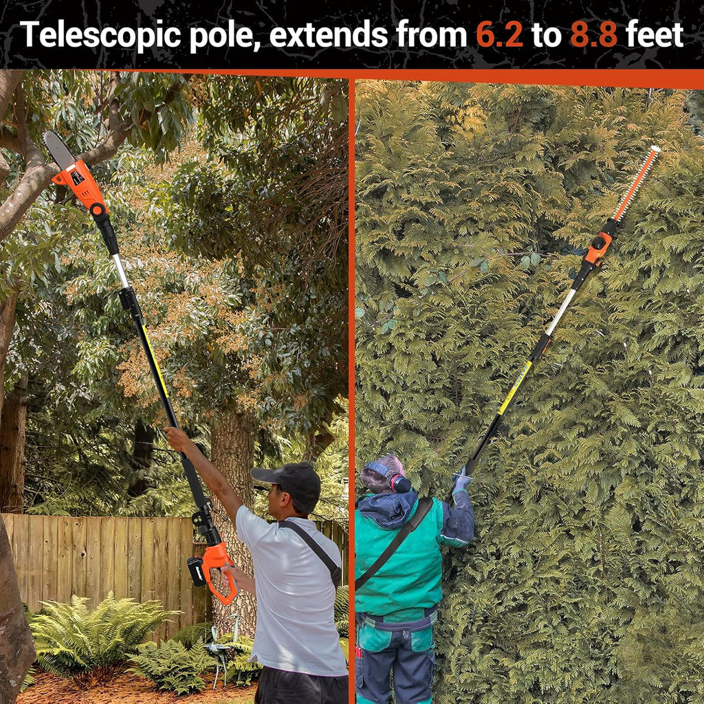 20V Electric Pole Saw Hedge Trimmer 2 in 1 Combo Kit with 2.0Ah Battery and Charger C4207