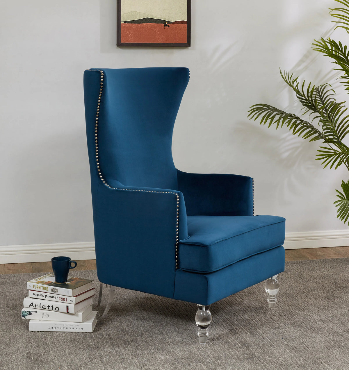 Navy Velvet Wingback Chair T928