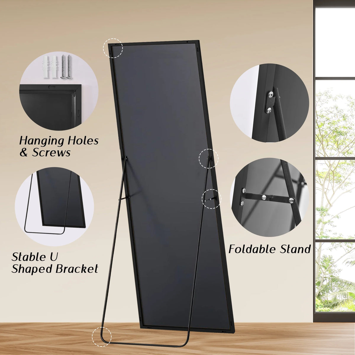 64"x21" Black Full Length Standing Mirror X929848