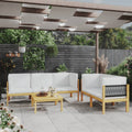 6 Piece Acacia Wood Patio Lounge Set with Cream White Cushion N572