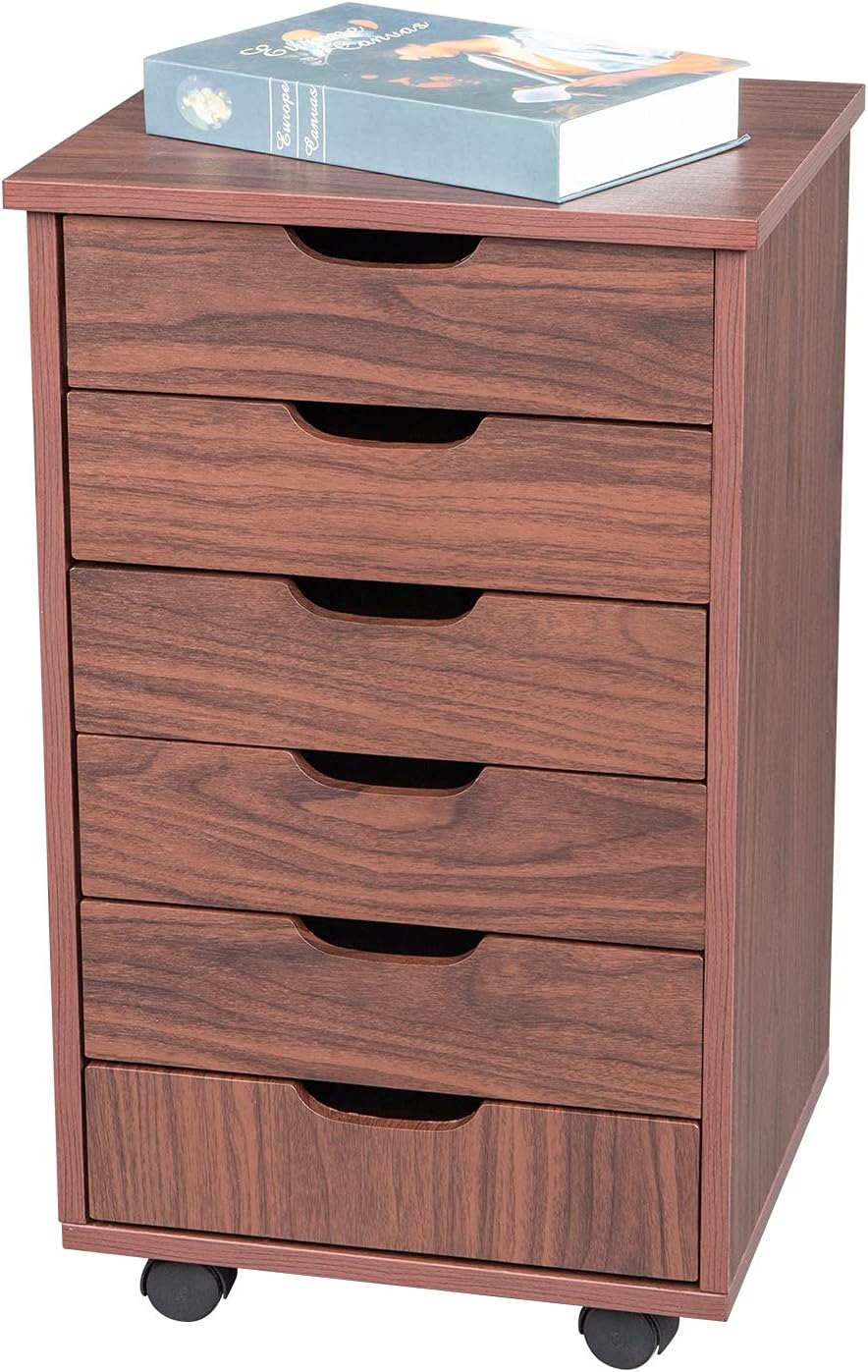 White 7 Drawer Wooden Chest Dresser with Wheels E999510