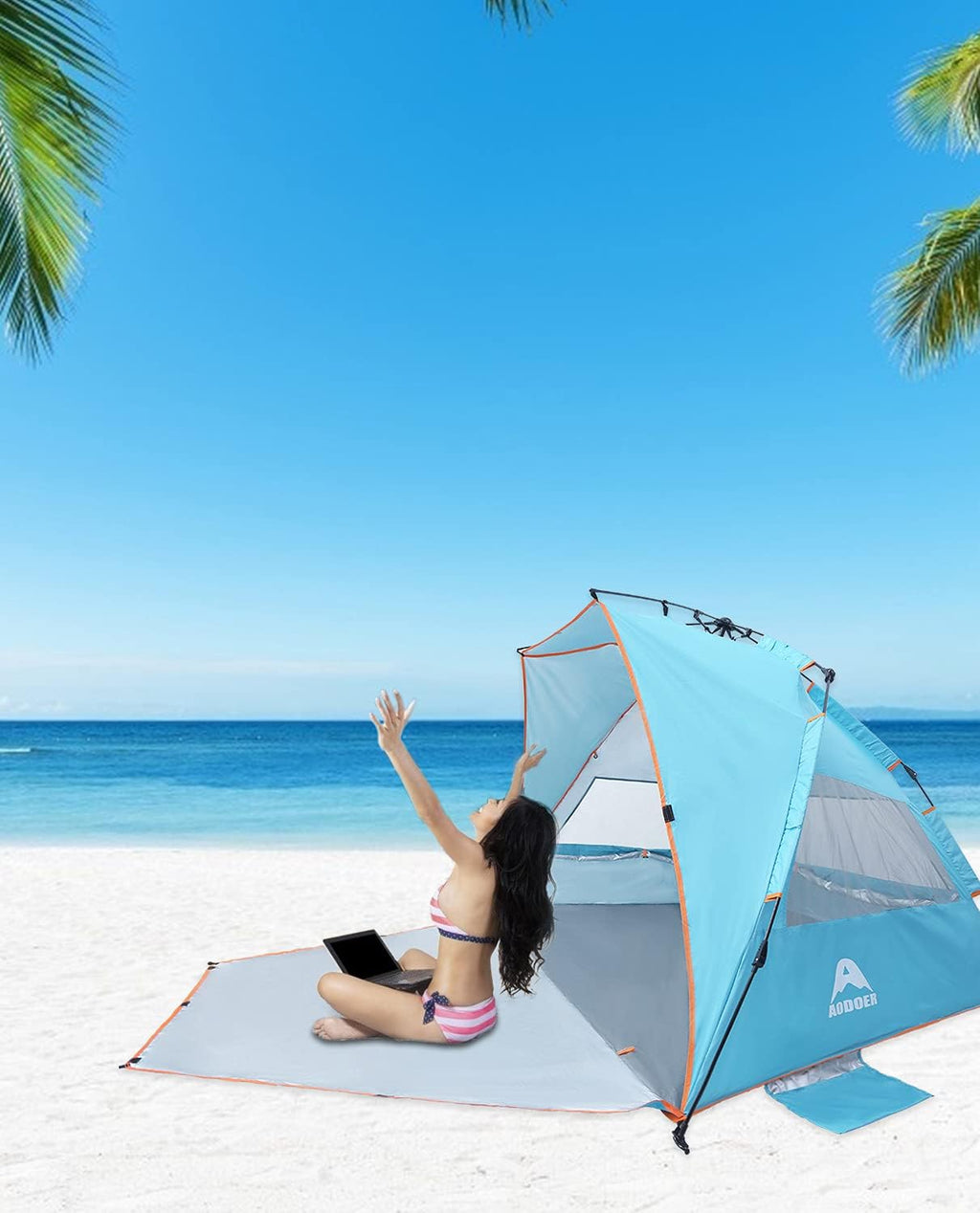 4 Person Portable Windproof UPF50+ Beach Tent with Carrying Bag P409