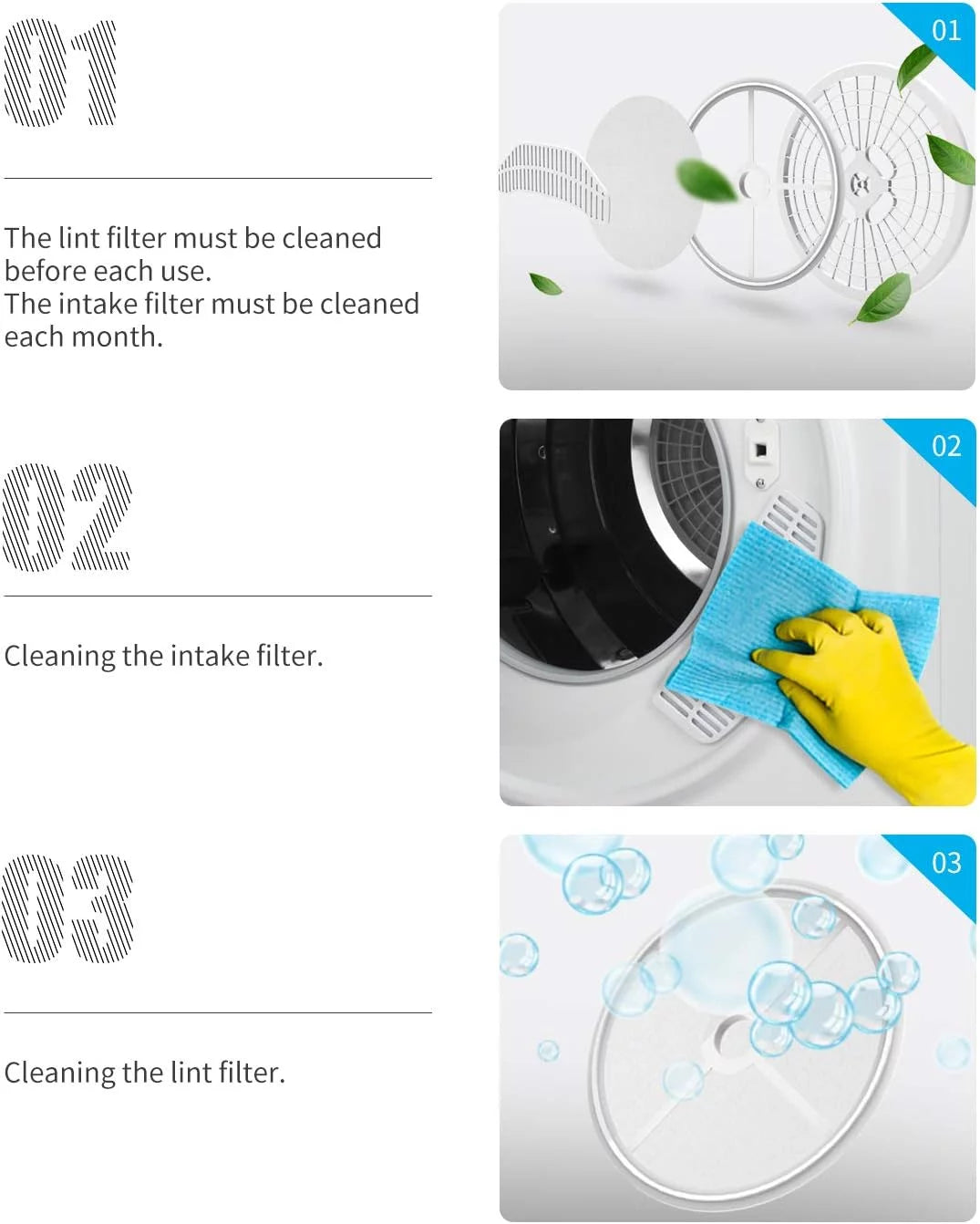 White 13lbs Portable Clothes Dryer with Stainless Steel Tub M1619