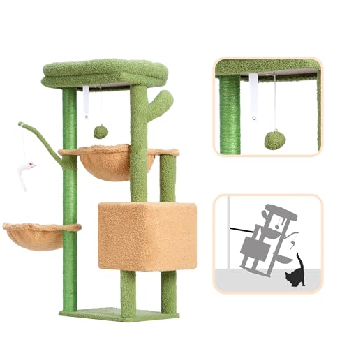 39.4 Inches Cat Tree with Scratching Post, Sisal Pole, Soft Platform, 2 Baskets and Dangling Toy H5220